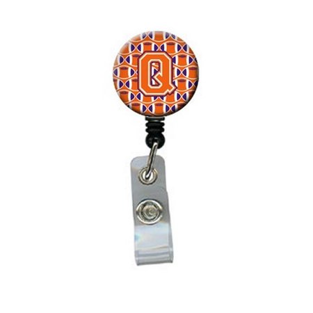 CAROLINES TREASURES Letter Q Football Orange, White and Regalia Retractable Badge Reel CJ1072-QBR